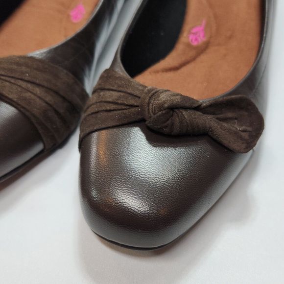 Ros Hommerson Tao Shoe Brown Leather Suede Bow Women's 8M Low 1.5" Heel Wedge - Picture 6 of 16